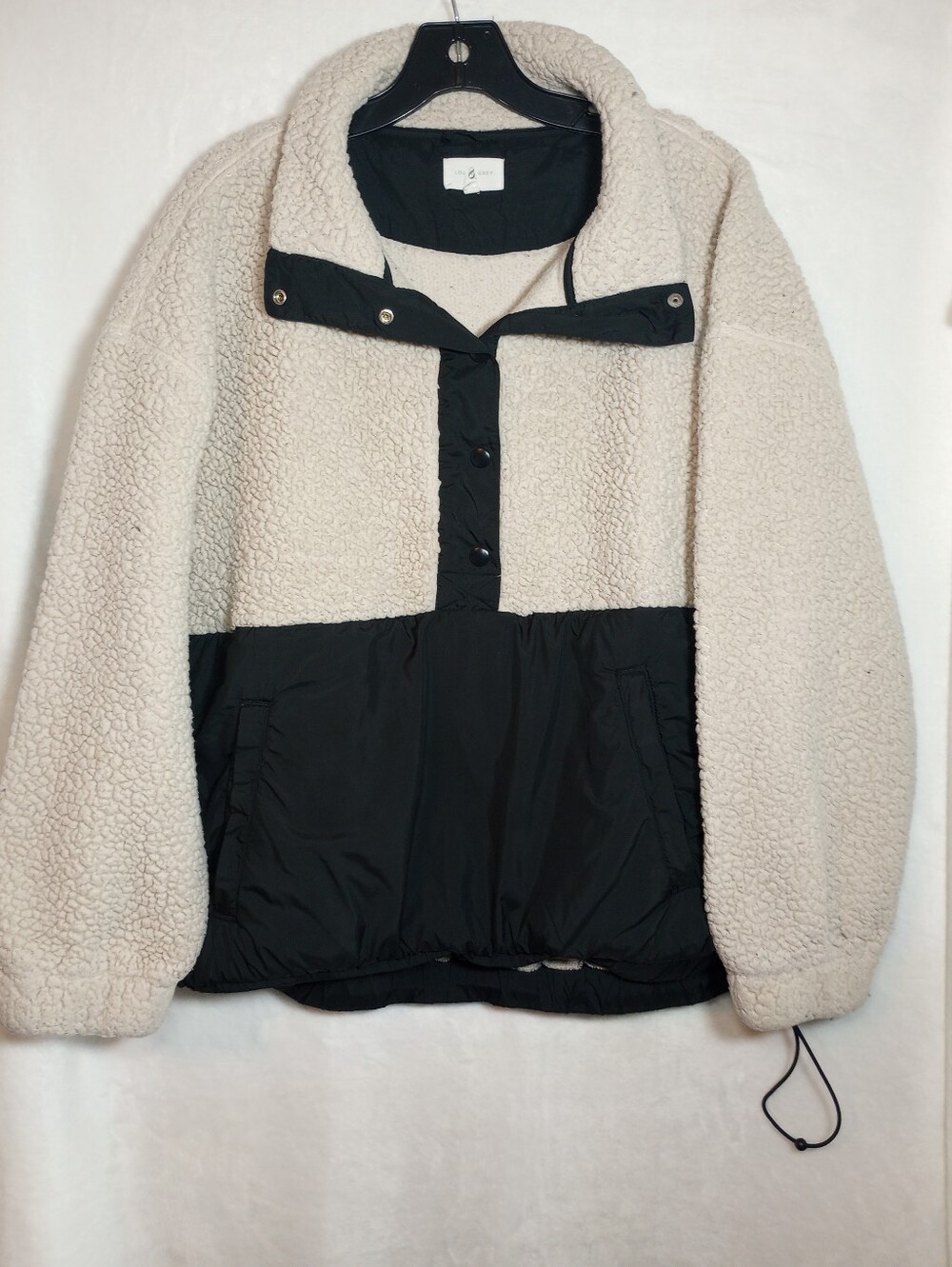 Beige Black Colorblock Sherpa 1/2 Button Front Cozy Fall Jacket Collared Pockets